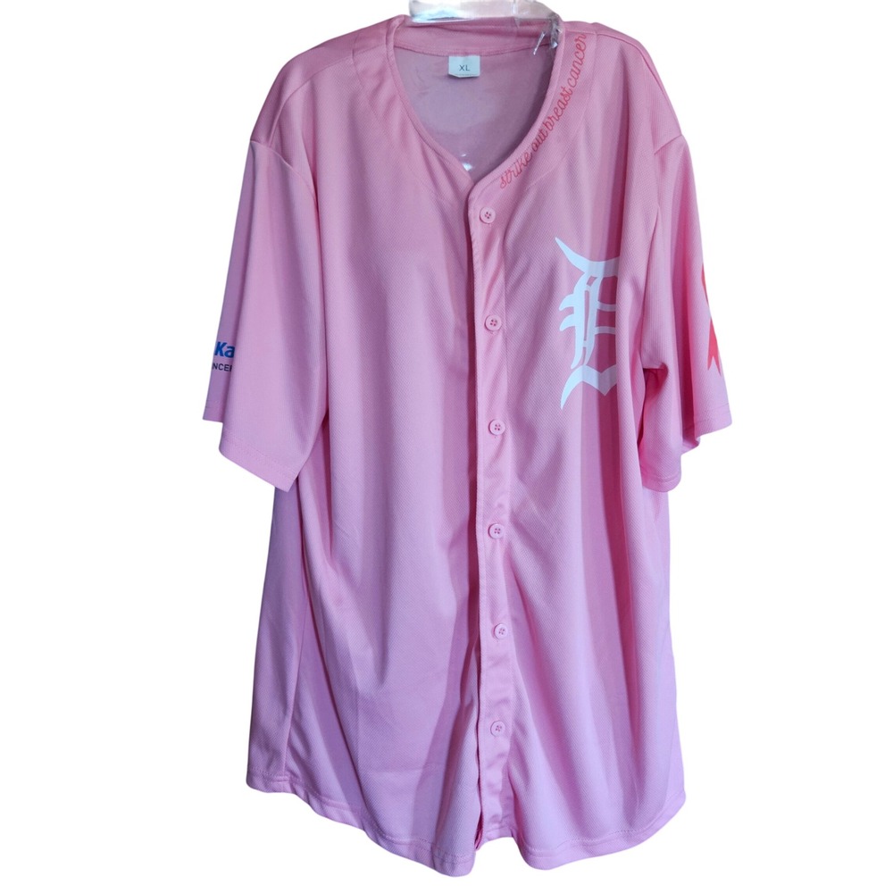 Detroit Tigers Pink Breast Cancer Awareness‎ Baseball Jersey XL Karmanos Logo
